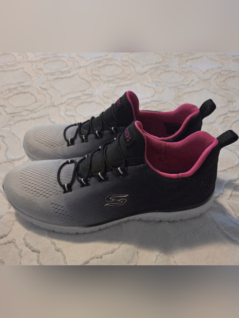 Skechers Pure Radiance Women’s Gray and Pink Slip-On Athletic Sneakers